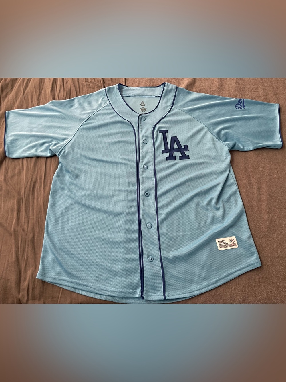 Dodgers Light Blue LA Button-Up Jersey Size XL